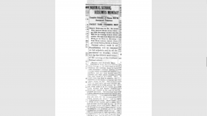 Title: Normal School Resumes Monday; Creator: The Cortland Standard; Date: February 27, 1919; Source:The Cortland Archives; Original Format: Newspaper Article