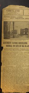 Sentiment Favors Rebuilding Normal on Site of Big Blaze; Syracuse Journal; 1919; SUNY Cortland Library Archive; newspaper article